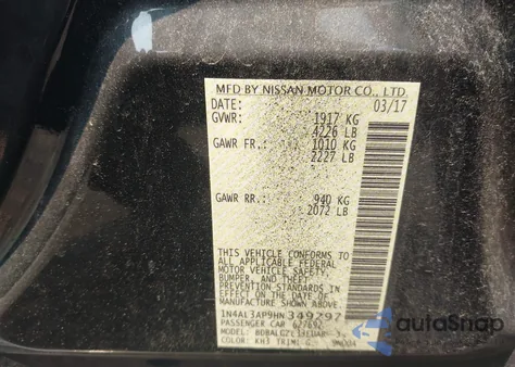 2017 Nissan Altima 2.5 S из США, поврежденный, VIN 1N4AL3AP9HN349297